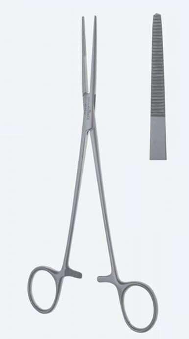 Зажими гемостатичні, "Birkett", делікатні, прямі, зубчаті щелепи, з кремальєрою, загальна довжина 185 мм. Бренд - Asanus Medizintechnik Gmb, Німеччина